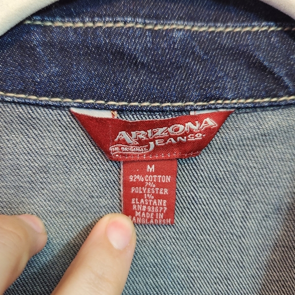 ARIZONA JEAN Womens Dark Wash Denim Jacket Button Down Crop Waist Size M - Picture 3 of 12